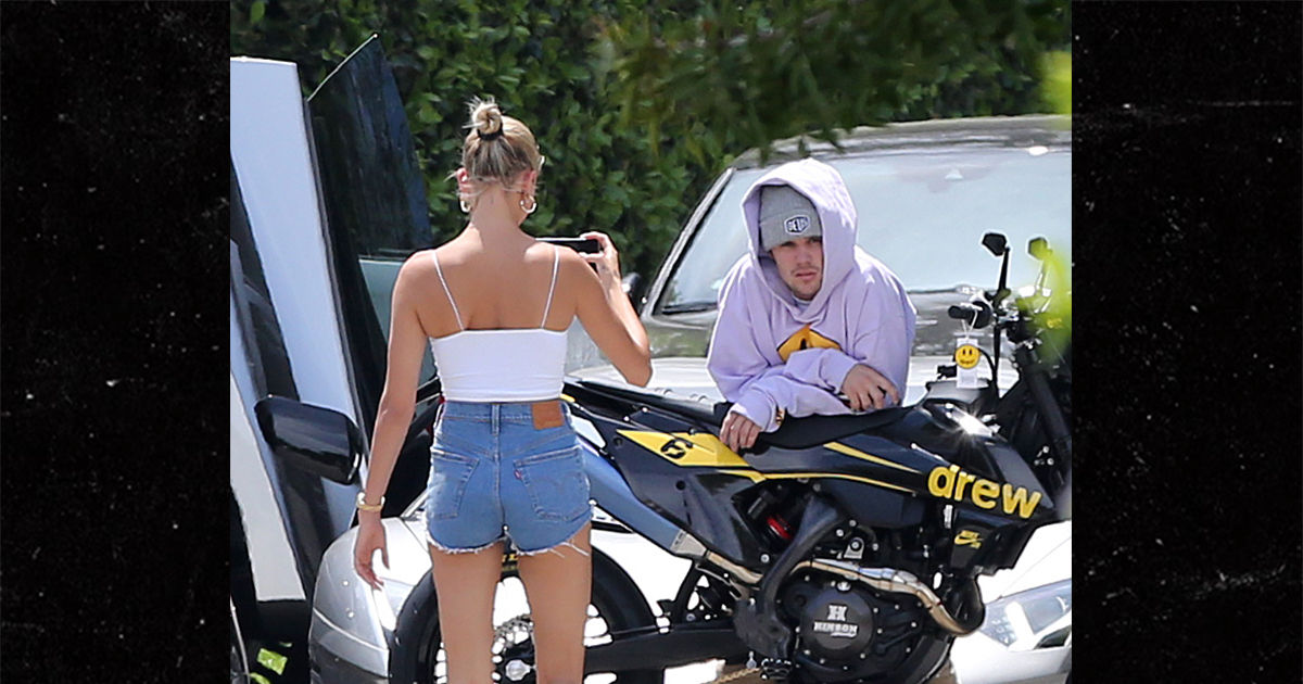 Justin Bieber Poses by New Drew Motorcycle for Hailey
